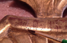 Retouche d'une dorure à la feuille d'or sur bolus d'un trumeau du XVIIIe siècle