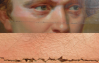 Dévernissage et détail d'un collage de déchirure d'une peinture sur toile du XIXe siècle